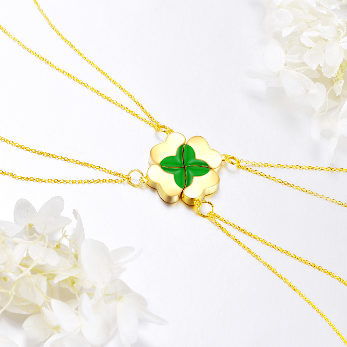 Sterling Silver with Yellow Gold Plated Four Leaf Clover Pendant Necklace-4