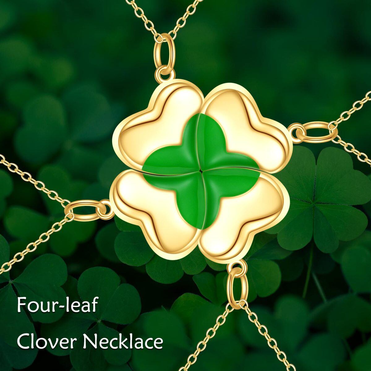 Sterling Silver with Yellow Gold Plated Four Leaf Clover Pendant Necklace-6