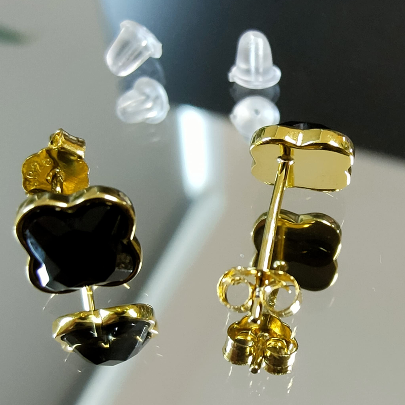 Brincos de pino de trevo de quatro folhas banhados a ouro amarelo e prata esterlina com zircônia cúbica-4