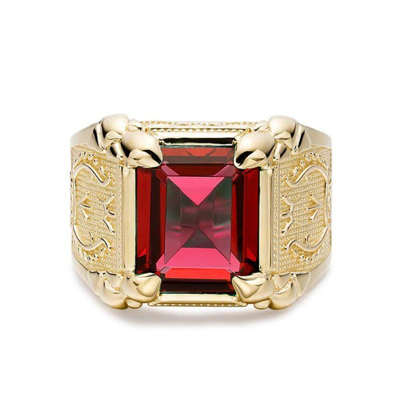 10K Gold Emerald Cut Custom Ring Gemstone Anniversary Rings for Men-1