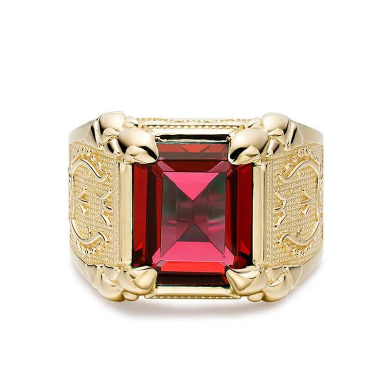 Sterling Silver with Yellow Gold Plated Garnet Personalized Engraving Ring for Men-1