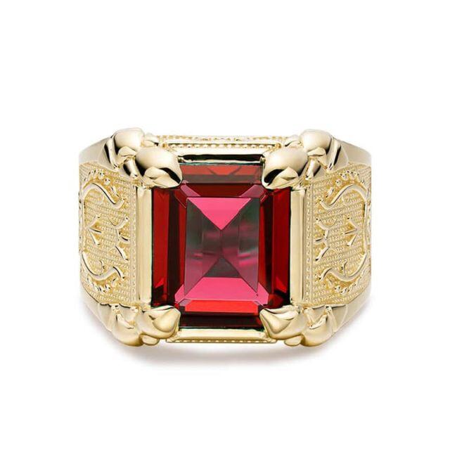 Sterling Silver with Yellow Gold Plated Garnet Personalized Engraving Ring for Men-3