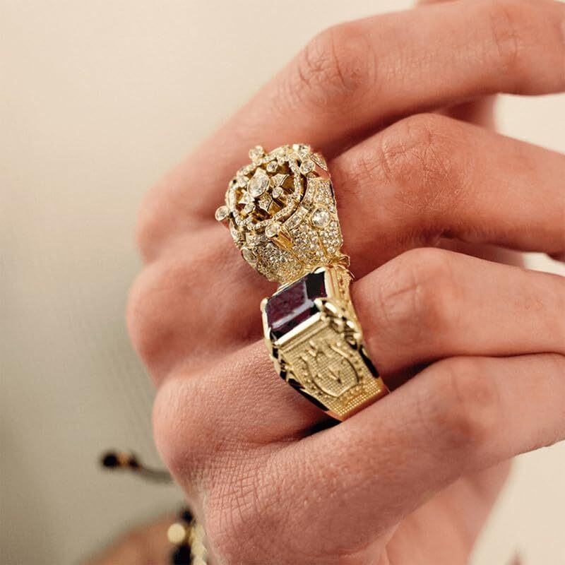 Sterling Silver with Yellow Gold Plated Garnet Personalized Engraving Ring for Men-2