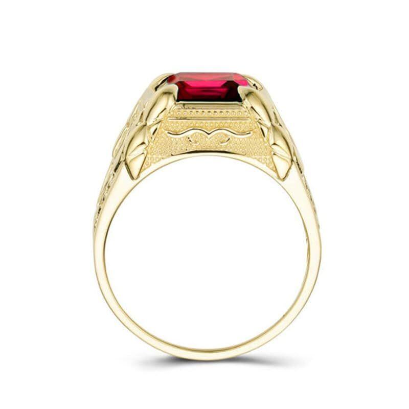 Sterling Silver with Yellow Gold Plated Garnet Personalized Engraving Ring for Men-4