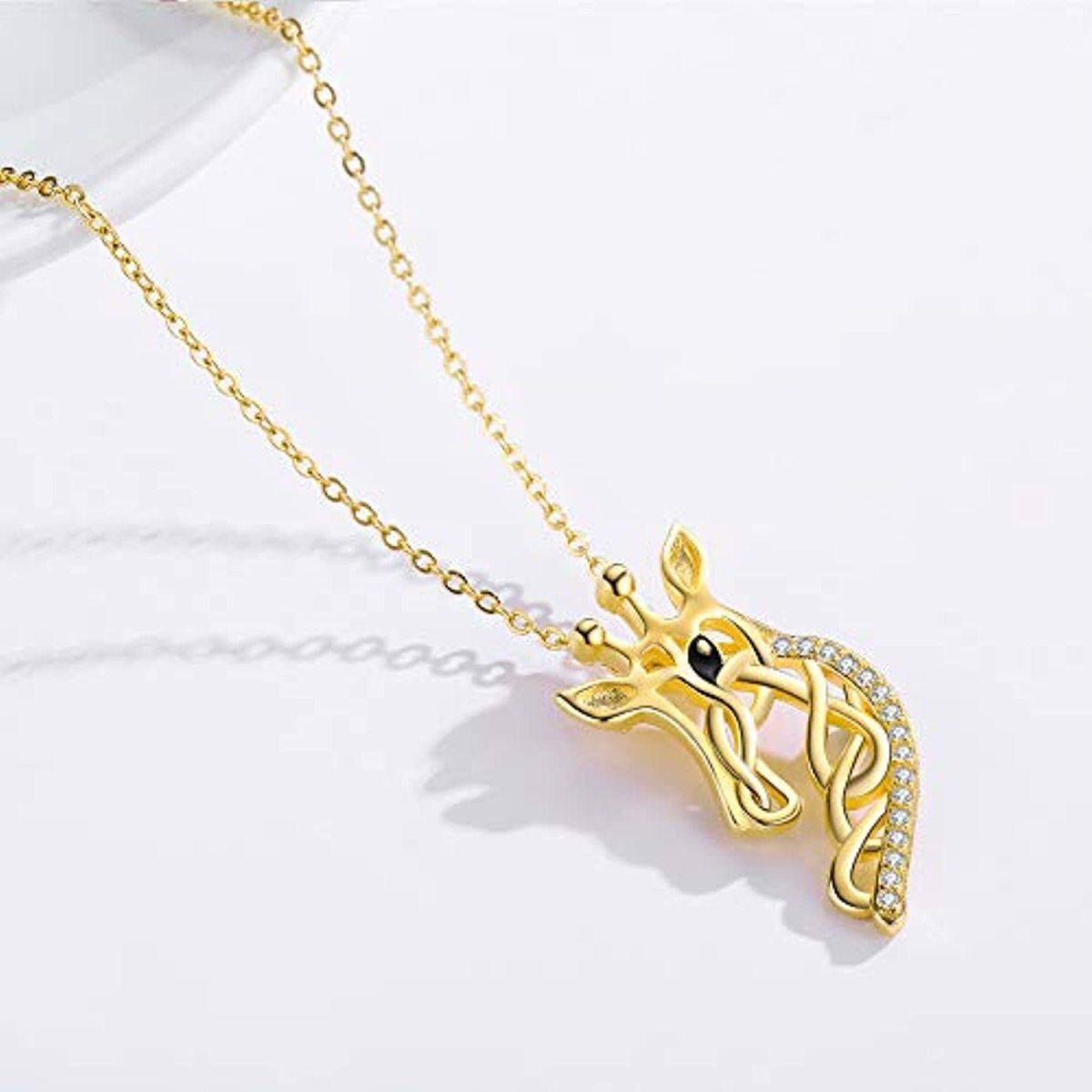 Sterling Silver with Yellow Gold Plated Cubic Zirconia Giraffe & Celtic Knot Pendant Necklace-3