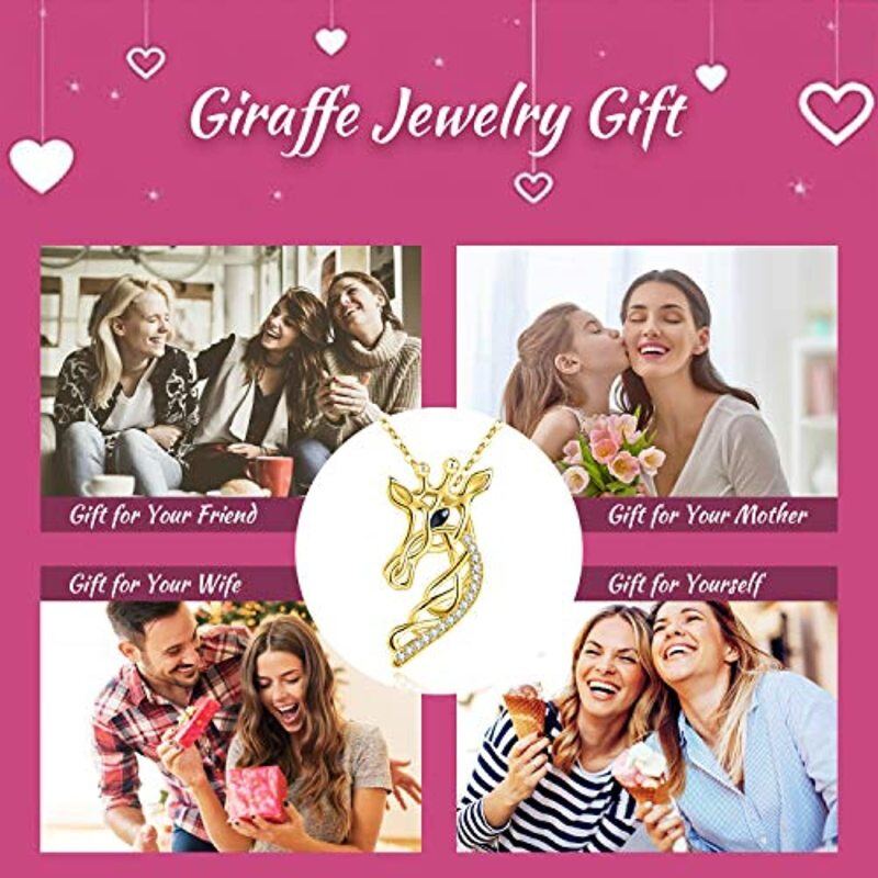 قلادة من الفضة الإسترلينية مطلية بالذهب الأصفر مرصعة بالزركونيا المكعبة على شكل زرافة وعقدة سلتيك-4