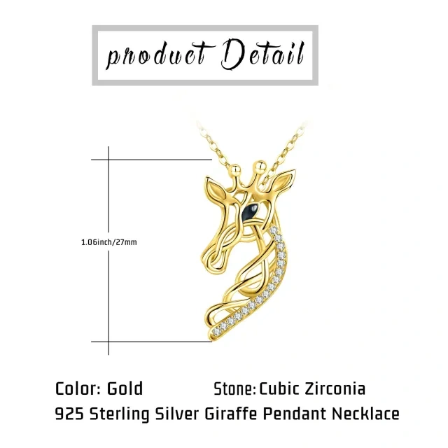 Collana con ciondolo a forma di giraffa e nodo celtico in argento sterling e placcato oro giallo.-5