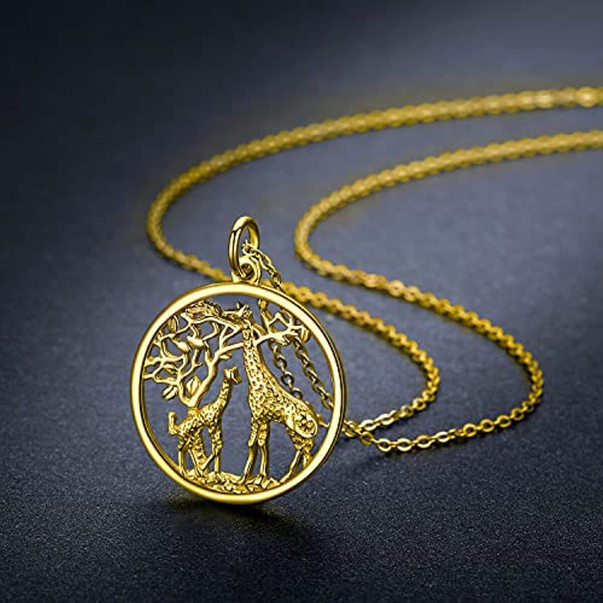 Sterling Silver with Yellow Gold Plated Giraffe Pendant Necklace-5