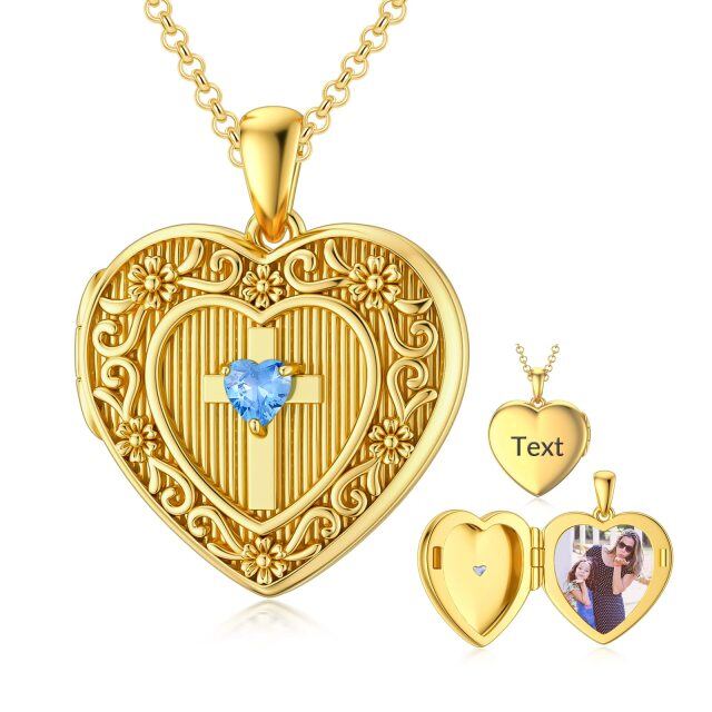 Plata de ley con baño de oro amarillo Corazón y Cruz Personalizado Grabación Foto Relicario Collar-1