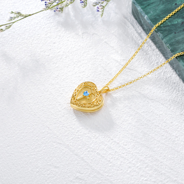 Collana in argento sterling con cuore e croce placcati in oro giallo con incisione personalizzata-3