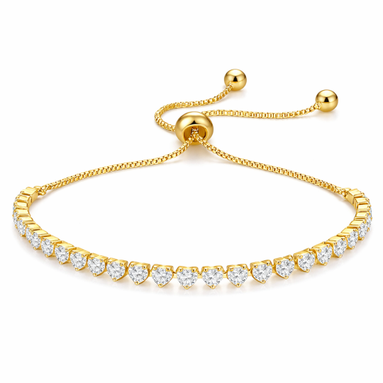 Bransoletka tenisowa ze srebra najwyższej próby z żółtym złotem i szlifem serca z moissanitu