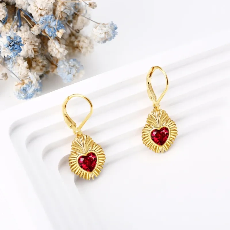 Boucles d'oreilles pendantes en forme de cœur en vermeil doré et oxyde de zirconium pour femme-3