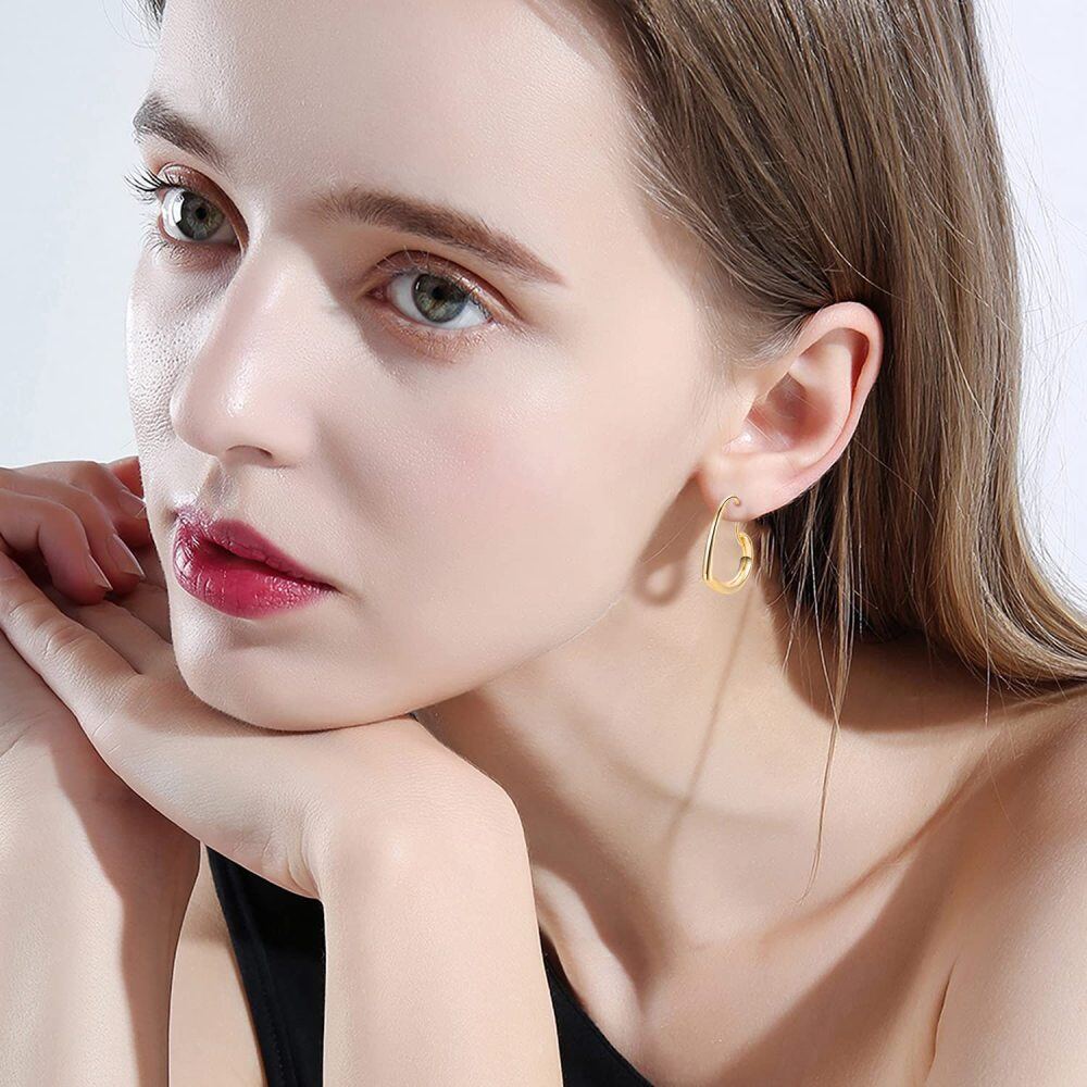 Sterling Silver with Yellow Gold Plated Heart Hoop Earrings-3