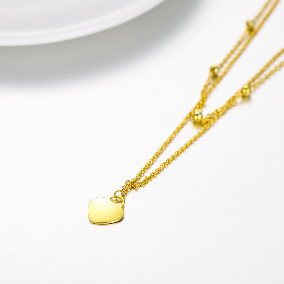 Sterling Silver with Yellow Gold Plated Heart Layered Necklace-4