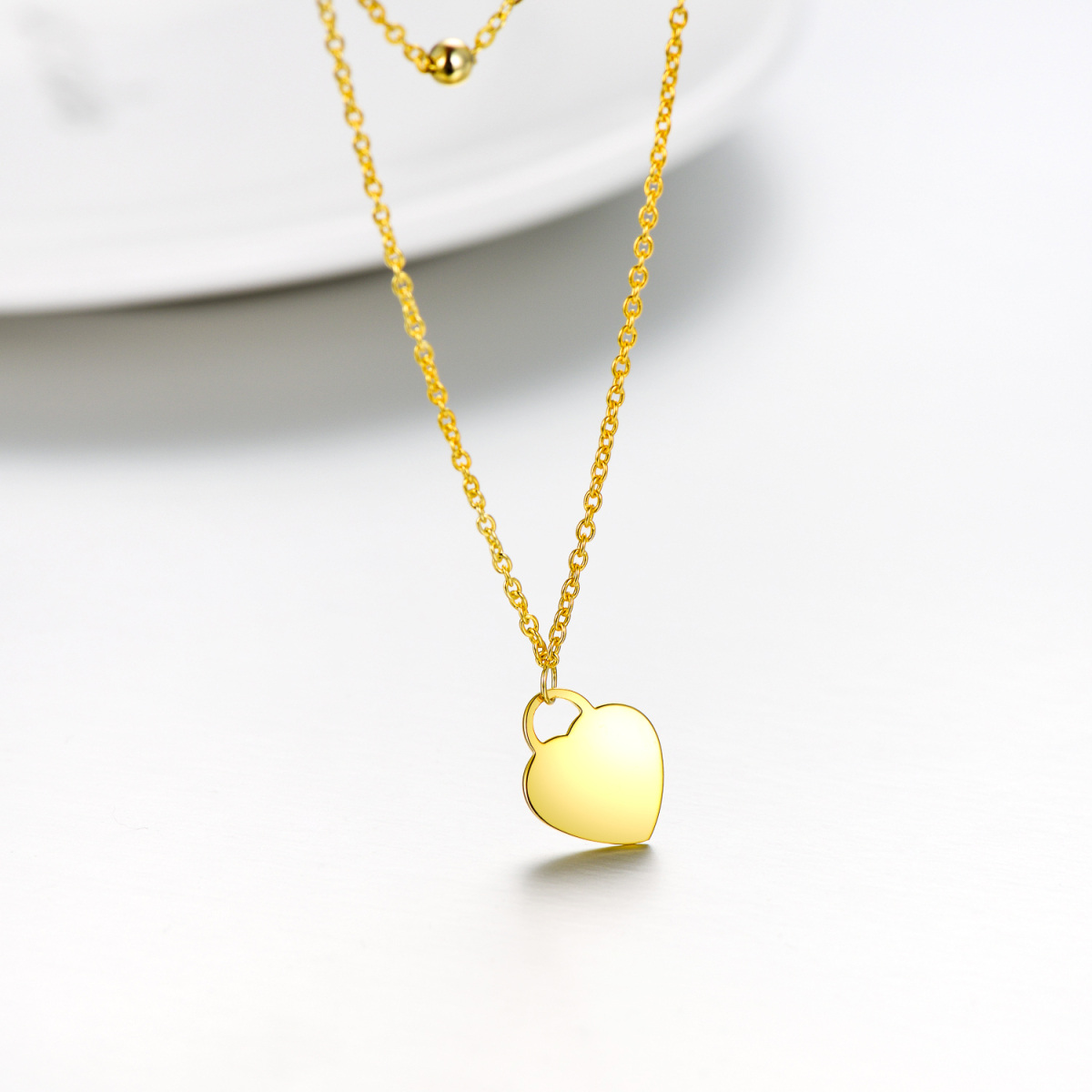 Collar en capas de plata de ley con corazón chapado en oro amarillo-5