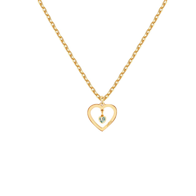 Collar Colgante Corazón Ágata Musgo Plata de Ley con baño de Oro Amarillo