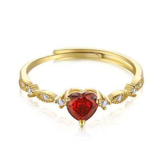 Sterling Silver with Yellow Gold Plated Cubic Zirconia Heart Open Ring