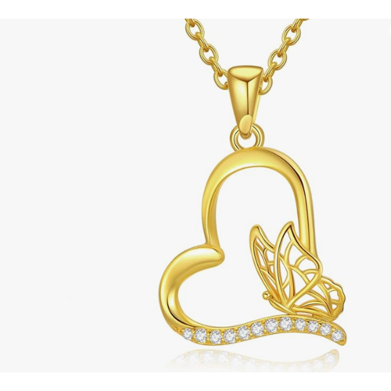 Sterling Silver with Yellow Gold Plated Cubic Zirconia Heart Pendant Necklace-1