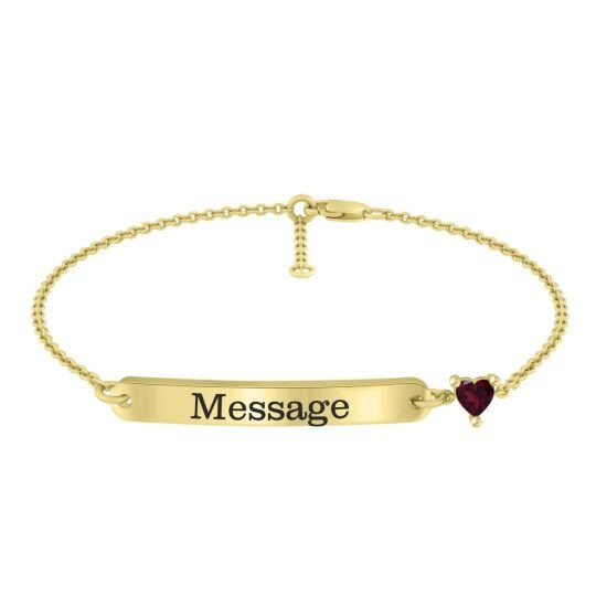 Pulsera de identificación con grabado personalizado de corazón chapado en oro amarillo de plata de ley