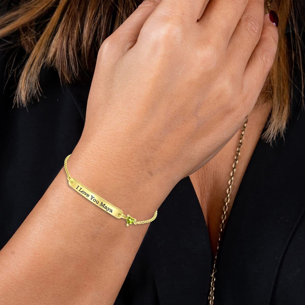 Pulsera de identificación con grabado personalizado de corazón chapado en oro amarillo de plata de ley-2