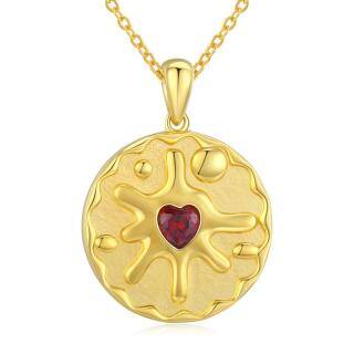 Sterling Silver with Yellow Gold Plated Heart Cubic Zirconia Round Pendant Necklace-37