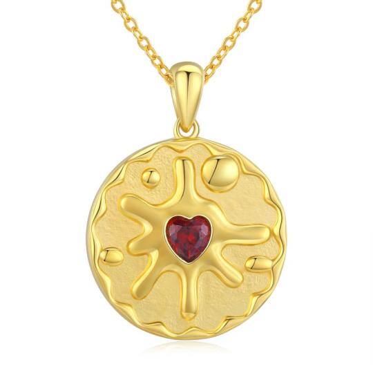 Collana con ciondolo rotondo a forma di cuore in argento sterling placcato oro giallo con zirconi cubici