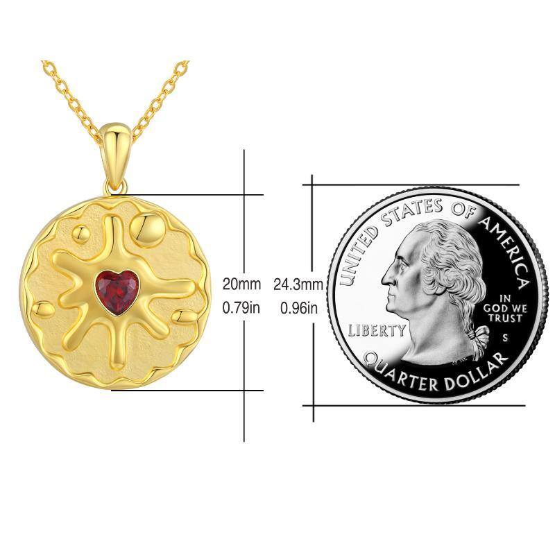 Collana con ciondolo rotondo a forma di cuore in argento sterling placcato oro giallo con zirconi cubici-6