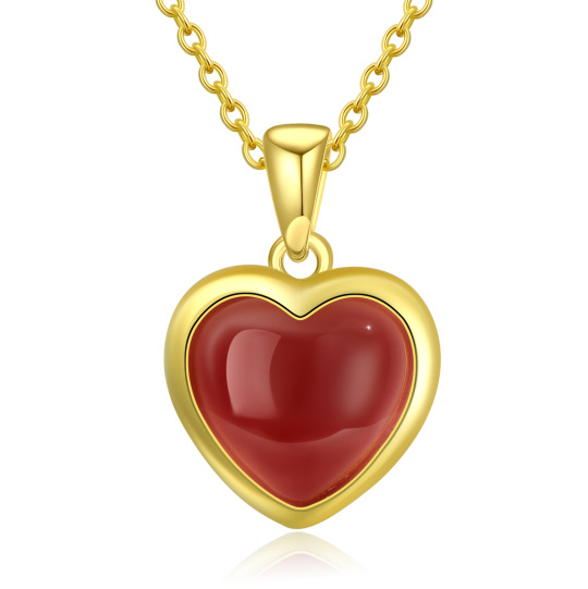 Collier en argent sterling et plaqué or jaune avec pendentif en forme de coeur en agate