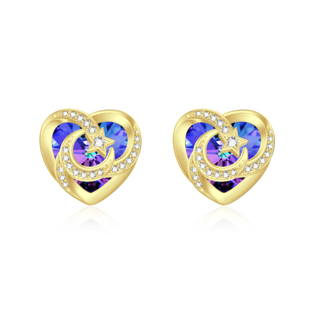 Boucles d'oreilles en argent sterling et plaqué or jaune en forme de coeur en cristal, lun-1