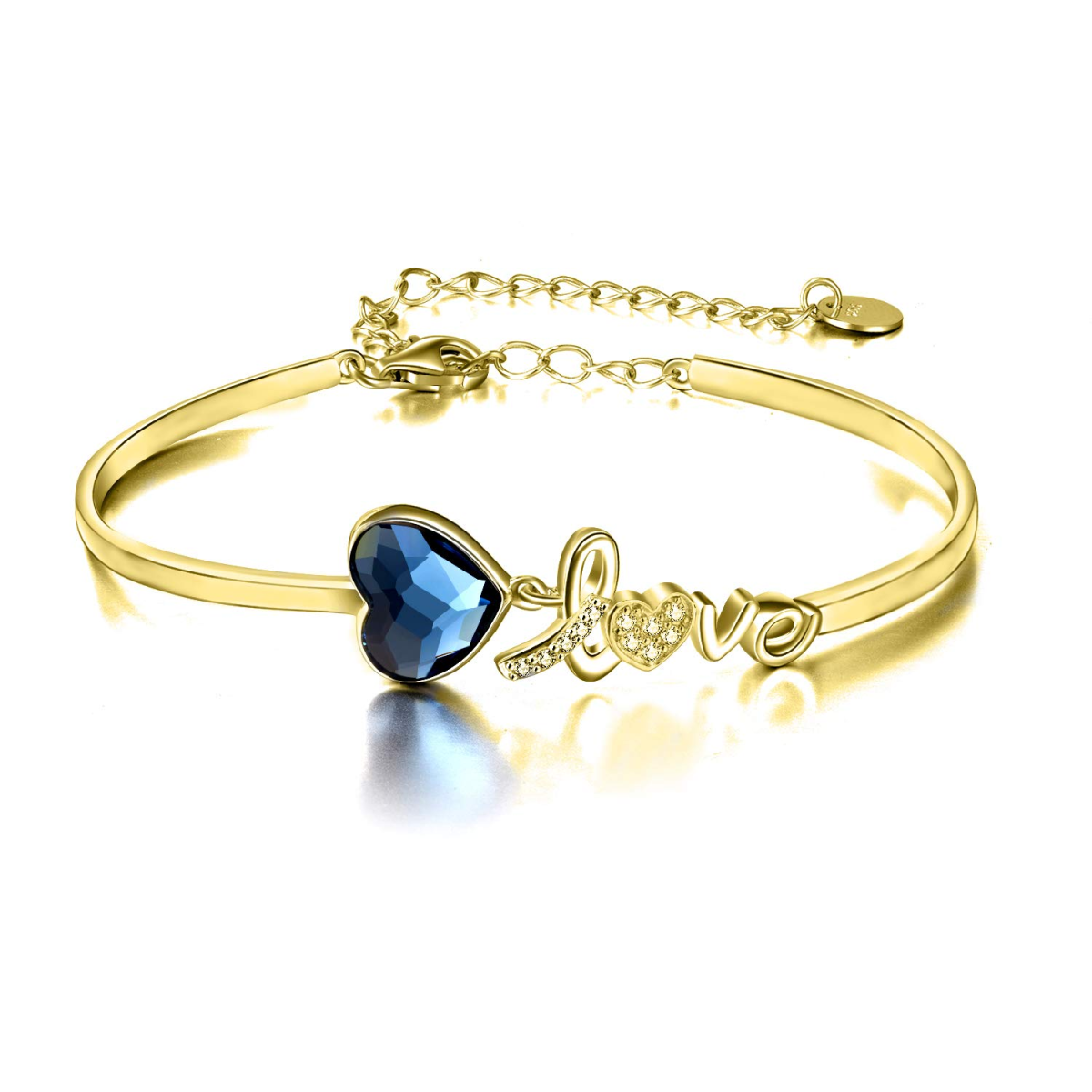 Pulsera colgante de plata de ley con baño de oro amarillo en forma de corazón de cristal c-1