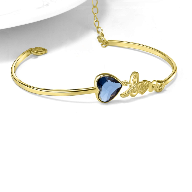 Sterling Silver with Yellow Gold Plated Heart Shaped Crystal Heart Pendant Bangle with Engraved Word-3