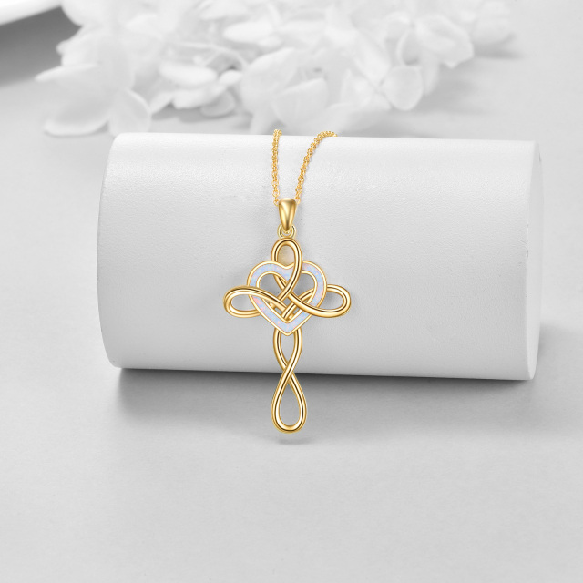 Sterling Silver with Yellow Gold Plated Heart Shaped Opal Celtic Knot & Cross Pendant Necklace-3