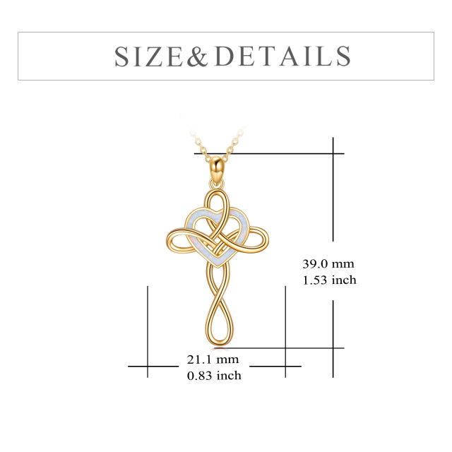 Prata esterlina com ouro amarelo banhado a coração Opala Celtic Knot & Cross Pendant Neckl-4