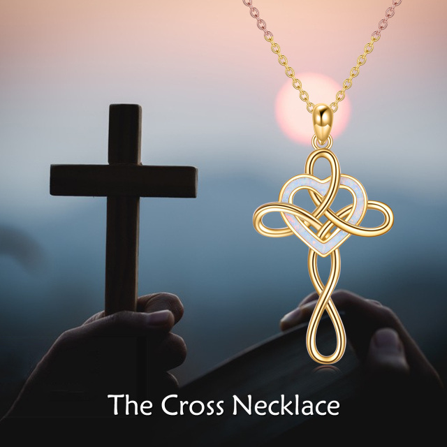 Sterling Silver with Yellow Gold Plated Heart Shaped Opal Celtic Knot & Cross Pendant Necklace-5