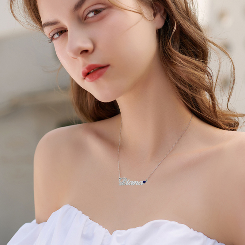 Sterling Silver Yellow Gold Plated Heart Cubic Zirconia Personalized Birthstone And Classic Name Pendant Necklace For Women-2