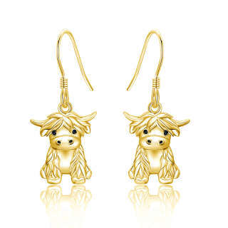 Sterling Silver with Yellow Gold Plated Highland Cow Drop Earrings-5