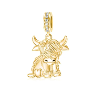 Sterling Silver with Yellow Gold Plated Cubic Zirconia Highland Cow Pendant Charms-9