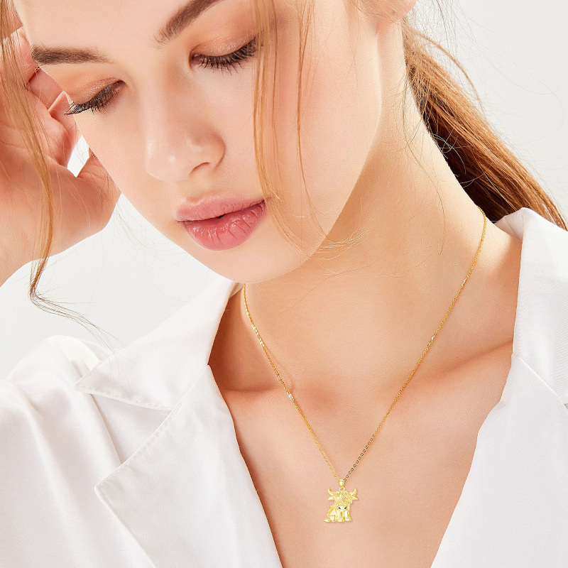 Sterling Silver with Yellow Gold Plated Highland Cow Pendant Necklace-2