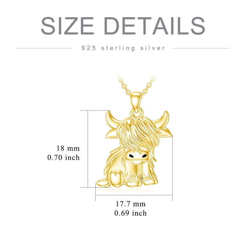 Sterling Silver with Yellow Gold Plated Highland Cow Pendant Necklace-4