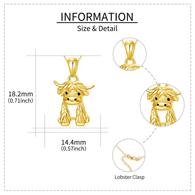 Sterling Silver with Yellow Gold Plated Highland Cow Pendant Necklace-3