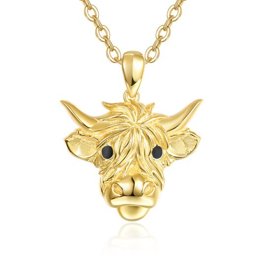 Collana con ciondolo a forma di mucca Highland in argento sterling placcato oro giallo