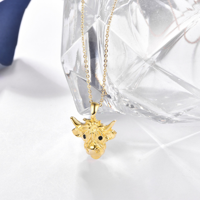 Collana con ciondolo a forma di mucca Highland in argento sterling placcato oro giallo-3