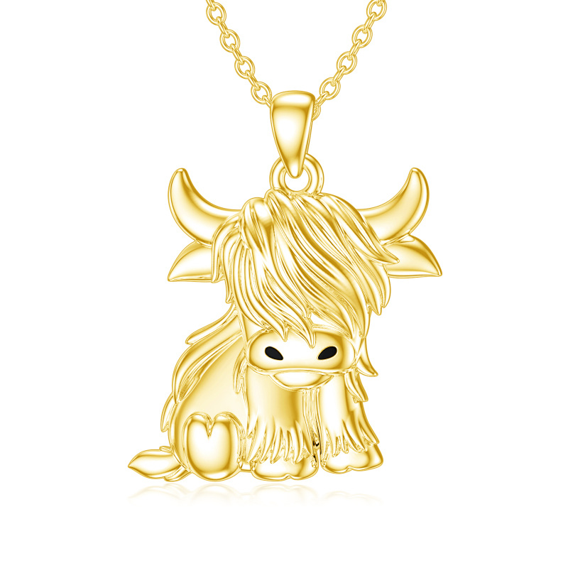 Sterling Silver with Yellow Gold Plated Highland Cow Pendant Necklace-1
