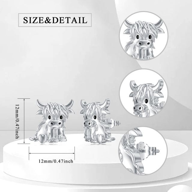 Sterling zilver met geelgoud vergulde Highland Koe Stud Oorbellen-3