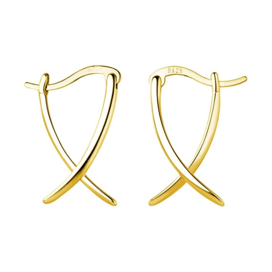Sterling Silver with Yellow Gold Plated X Hoop Minimalist Huggie Earrings for Women