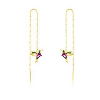 Sterling Silver with Yellow Gold Plated Cubic Zirconia Hummingbird Drop Earrings-5