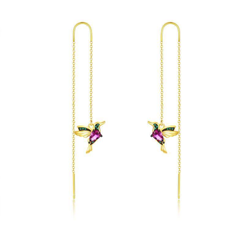 Boucles d'oreilles pendantes colibri en argent sterling et zircon cubique plaqué or jaune