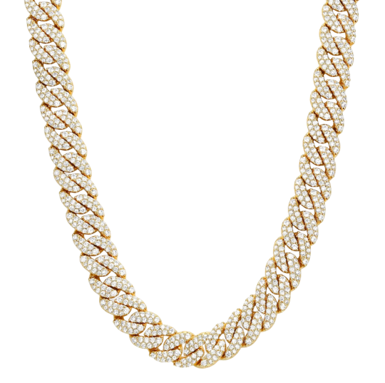 Sterling Silver with Yellow Gold Plated Iced Out Cuban Link Chain for Men 10mm