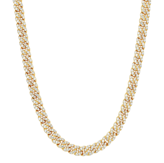 Sterling Silver with Yellow Gold Plated Iced Out Cuban Link Chain for Men 5mm