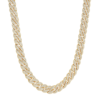 Sterling Silver with Yellow Gold Plated Iced Out Cuban Link Chain for Men 8mm-10